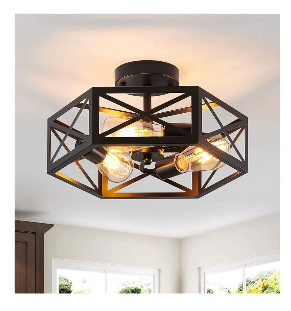 Semi Flush Mount Ceiling Light Fixture, Modern Farmhouse 3-Light Black Lighs